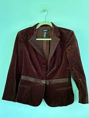 DKNY Vintage Y2K Brown Velvet Blazer Jacket Sayin Waist Bow 8 Dark Acadamia
